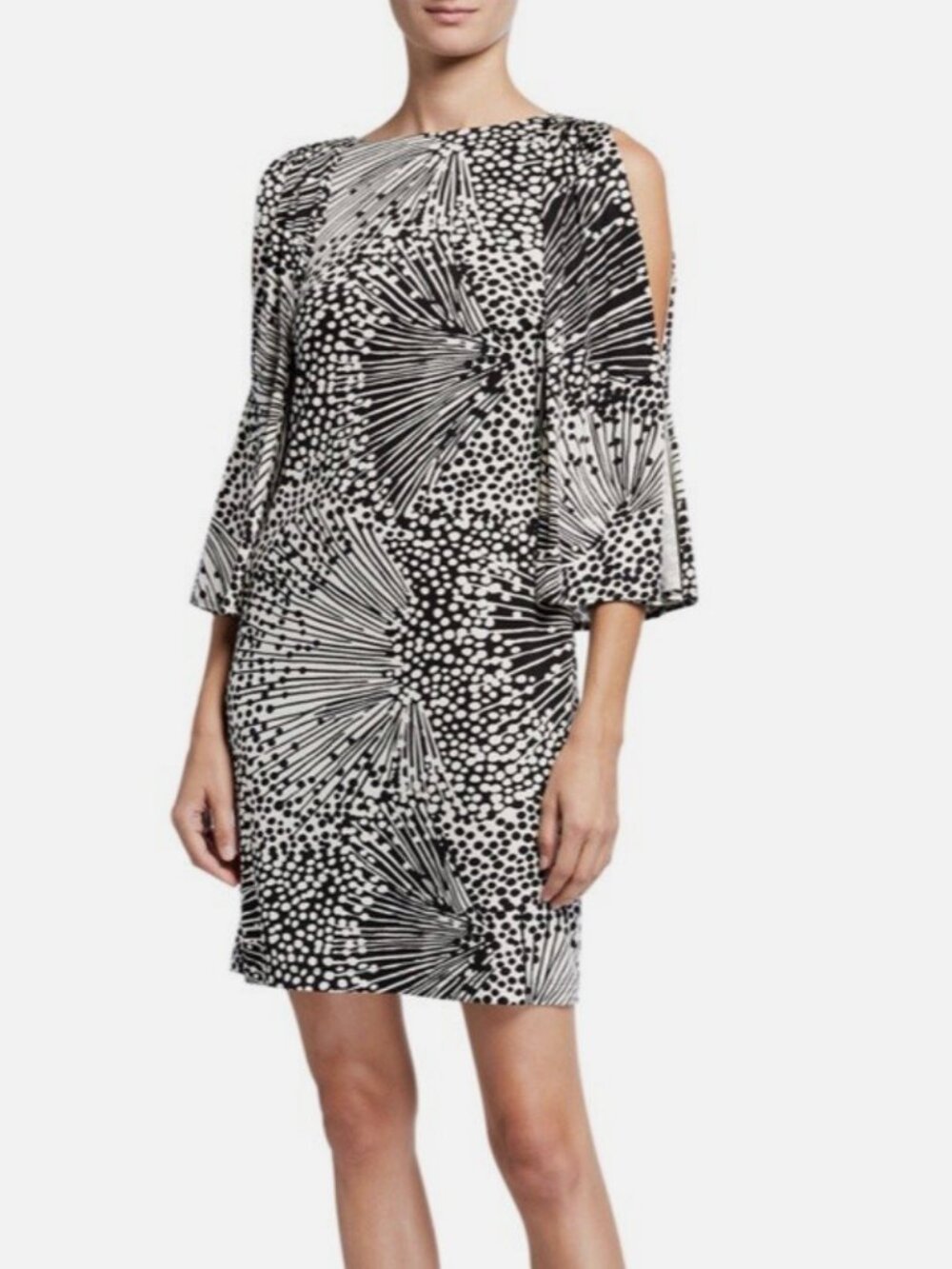 Trina Turk Black & White Kouyou Jersey Knit Cold Shoulder Shift Dress Size XL